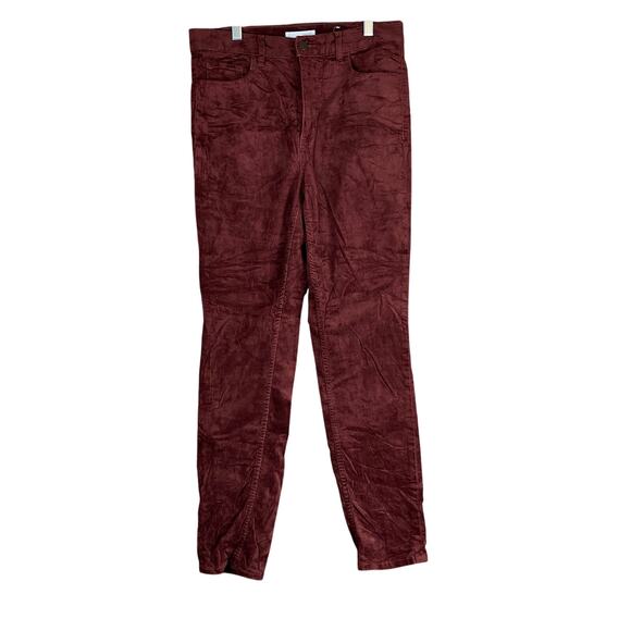 LOFT Womens Pants Maroon Velvet High Rise Slim Straight Stretch 6/28 - Picture 1 of 12
